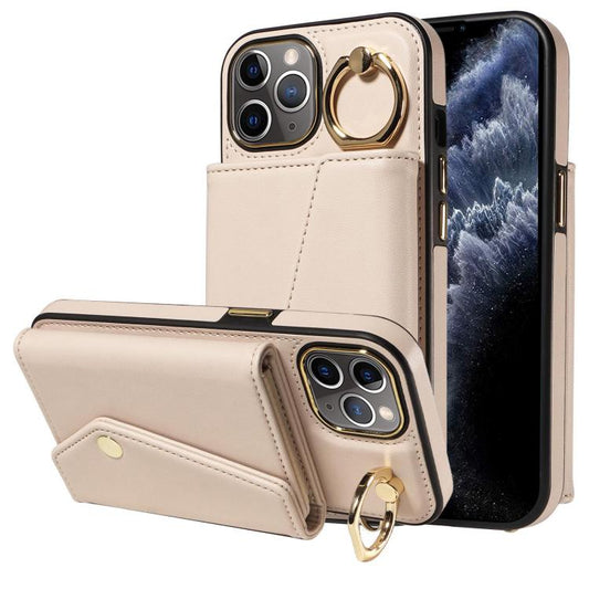 For iPhone 11 Pro Max Diagonal Crossbody Ring Organ Wallet Leather Back Phone Case(Beige) - iPhone 11 Pro Max Cases by buy2fix | Online Shopping UK | buy2fix