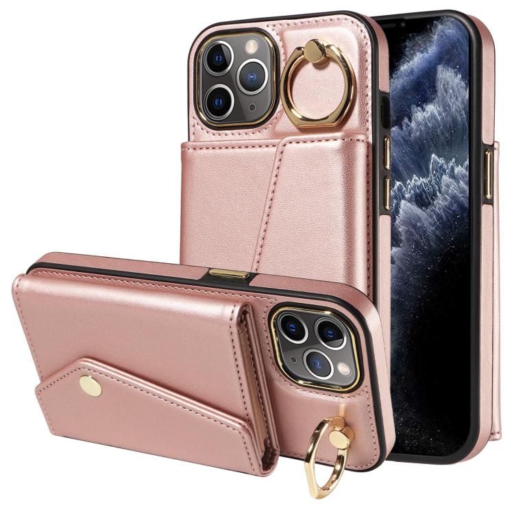 For iPhone 11 Pro Max Diagonal Crossbody Ring Organ Wallet Leather Back Phone Case(Rose Gold) - iPhone 11 Pro Max Cases by buy2fix | Online Shopping UK | buy2fix
