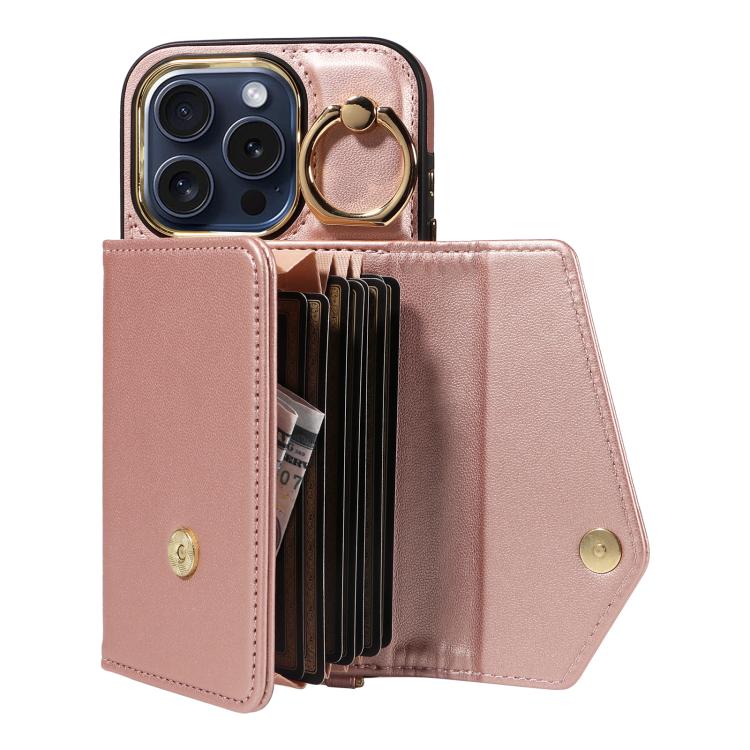 For iPhone 11 Pro Max Diagonal Crossbody Ring Organ Wallet Leather Back Phone Case(Rose Gold) - iPhone 11 Pro Max Cases by buy2fix | Online Shopping UK | buy2fix