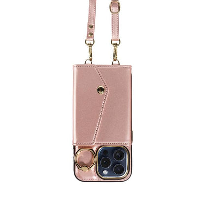 For iPhone 11 Pro Max Diagonal Crossbody Ring Organ Wallet Leather Back Phone Case(Rose Gold) - iPhone 11 Pro Max Cases by buy2fix | Online Shopping UK | buy2fix