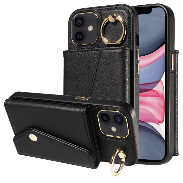For iPhone 11 Diagonal Crossbody Ring Organ Wallet Leather Back Phone Case(Black) - iPhone 11 Cases by buy2fix | Online Shopping UK | buy2fix