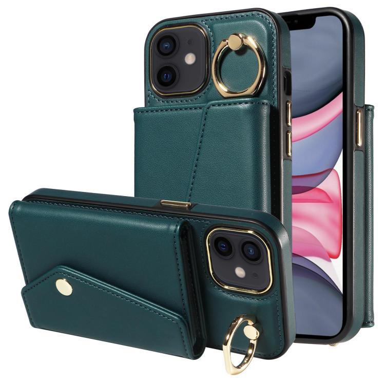 For iPhone 11 Diagonal Crossbody Ring Organ Wallet Leather Back Phone Case(Dark Green) - iPhone 11 Cases by buy2fix | Online Shopping UK | buy2fix