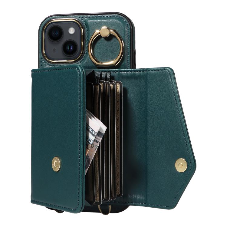 For iPhone 11 Diagonal Crossbody Ring Organ Wallet Leather Back Phone Case(Dark Green) - iPhone 11 Cases by buy2fix | Online Shopping UK | buy2fix