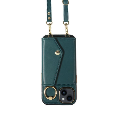 For iPhone 11 Diagonal Crossbody Ring Organ Wallet Leather Back Phone Case(Dark Green) - iPhone 11 Cases by buy2fix | Online Shopping UK | buy2fix