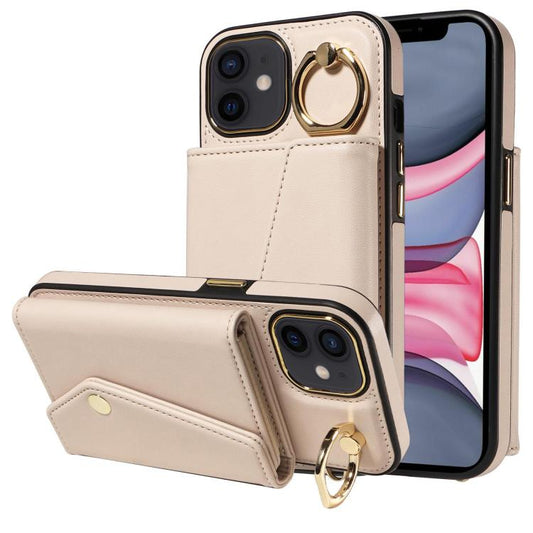 For iPhone 11 Diagonal Crossbody Ring Organ Wallet Leather Back Phone Case(Beige) - iPhone 11 Cases by buy2fix | Online Shopping UK | buy2fix