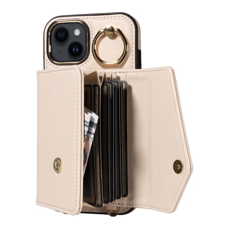 For iPhone 11 Diagonal Crossbody Ring Organ Wallet Leather Back Phone Case(Beige) - iPhone 11 Cases by buy2fix | Online Shopping UK | buy2fix