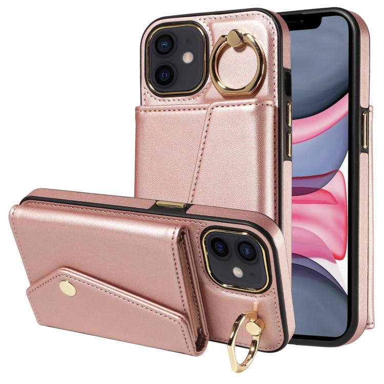 For iPhone 11 Diagonal Crossbody Ring Organ Wallet Leather Back Phone Case(Rose Gold) - iPhone 11 Cases by buy2fix | Online Shopping UK | buy2fix