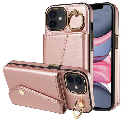 For iPhone 11 Diagonal Crossbody Ring Organ Wallet Leather Back Phone Case(Rose Gold) - iPhone 11 Cases by buy2fix | Online Shopping UK | buy2fix