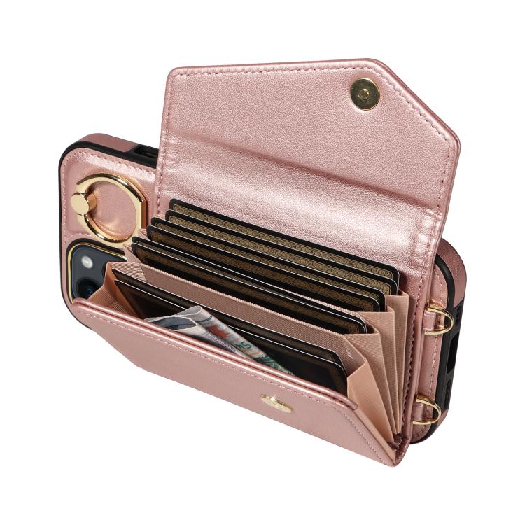 For iPhone 11 Diagonal Crossbody Ring Organ Wallet Leather Back Phone Case(Rose Gold) - iPhone 11 Cases by buy2fix | Online Shopping UK | buy2fix