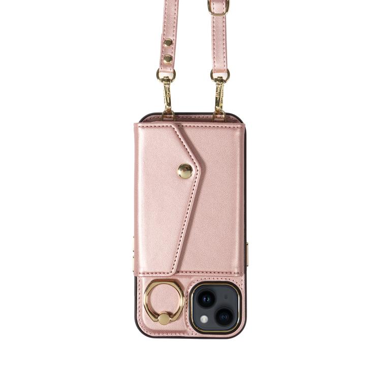 For iPhone 11 Diagonal Crossbody Ring Organ Wallet Leather Back Phone Case(Rose Gold) - iPhone 11 Cases by buy2fix | Online Shopping UK | buy2fix