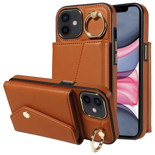 For iPhone 11 Diagonal Crossbody Ring Organ Wallet Leather Back Phone Case(Brown) - iPhone 11 Cases by buy2fix | Online Shopping UK | buy2fix