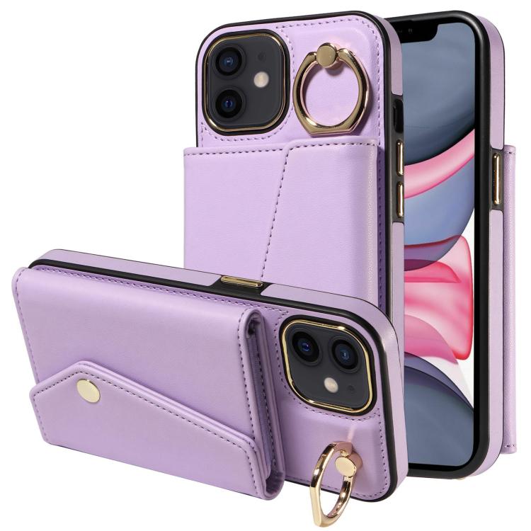 For iPhone 11 Diagonal Crossbody Ring Organ Wallet Leather Back Phone Case(Purple) - iPhone 11 Cases by buy2fix | Online Shopping UK | buy2fix