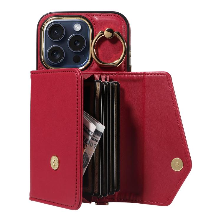 For iPhone 11 Pro Diagonal Crossbody Ring Organ Wallet Leather Back Phone Case(Wine Red) - iPhone 11 Pro Cases by buy2fix | Online Shopping UK | buy2fix