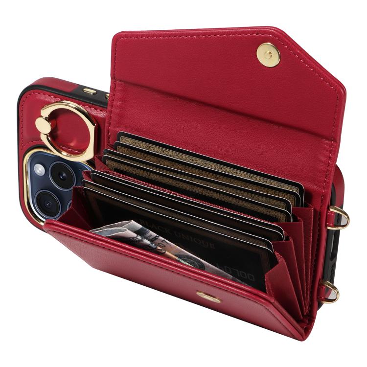 For iPhone 11 Pro Diagonal Crossbody Ring Organ Wallet Leather Back Phone Case(Wine Red) - iPhone 11 Pro Cases by buy2fix | Online Shopping UK | buy2fix