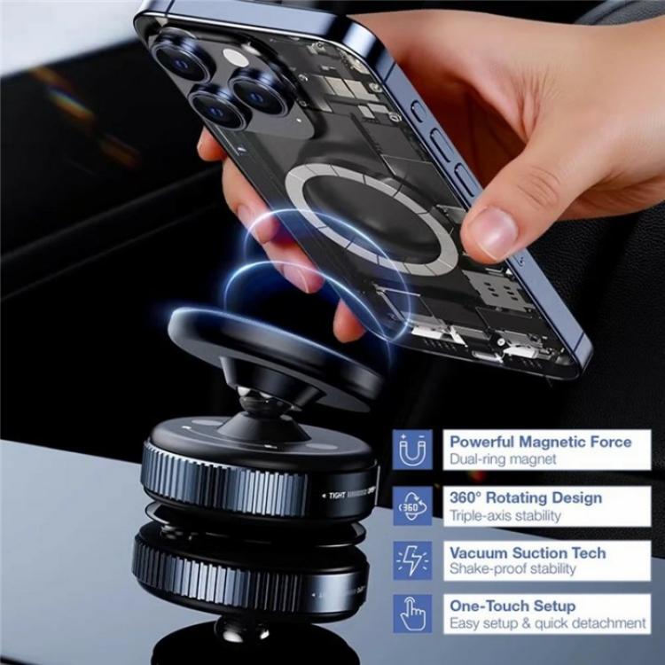 K009 360 Degree Rotation Navigation Holder Mechanical Vacuum Suction Magnetic Car Stand(Black) - Universal Car Holders by buy2fix | Online Shopping UK | buy2fix