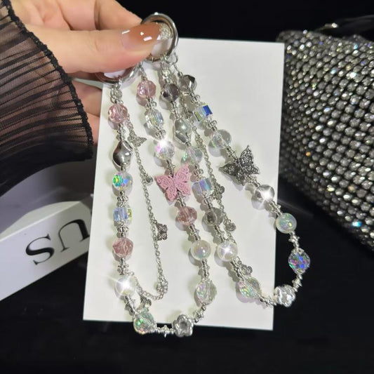 Butterfly Beaded Mobile Phone Chain(Argent) - Lanyards & Wrist Straps by buy2fix | Online Shopping UK | buy2fix