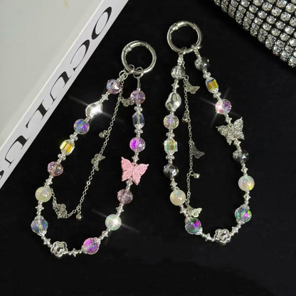 Butterfly Beaded Mobile Phone Chain(Pink) - Lanyards & Wrist Straps by buy2fix | Online Shopping UK | buy2fix