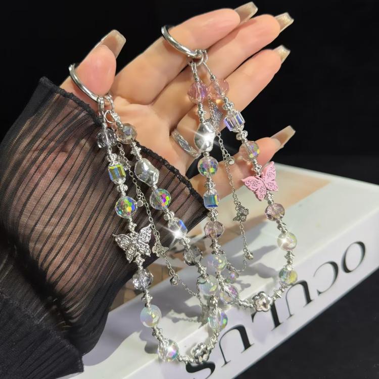 Butterfly Beaded Mobile Phone Chain(Pink) - Lanyards & Wrist Straps by buy2fix | Online Shopping UK | buy2fix