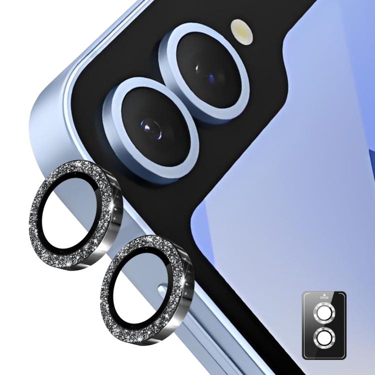 For Samsung Galaxy Z Flip7 ENKAY Hat-Prince 9H Rear Camera Lens Glitter Aluminium Alloy Tempered Glass Film(Black) - Galaxy Z Flip7 5G Tempered Glass by ENKAY | Online Shopping UK | buy2fix