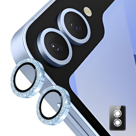 For Samsung Galaxy Z Flip7 ENKAY Hat-Prince 9H Rear Camera Lens Glitter Aluminium Alloy Tempered Glass Film(Blue)
