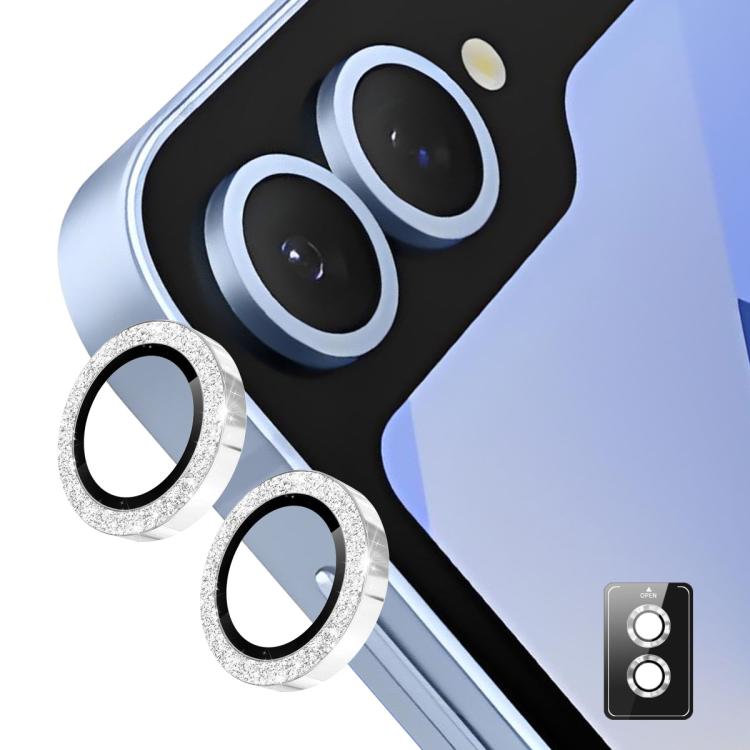 For Samsung Galaxy Z Flip7 ENKAY Hat-Prince 9H Rear Camera Lens Glitter Aluminium Alloy Tempered Glass Film(Silver) - Galaxy Z Flip7 5G Tempered Glass by ENKAY | Online Shopping UK | buy2fix