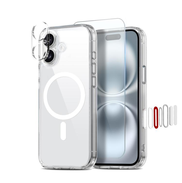 For iPhone 16 NORTHJO 3 in 1 PC Magnetic Phone Case with Screen Film and Lens Film(Clear) - iPhone 16 Cases by NORTHJO | Online Shopping UK | buy2fix