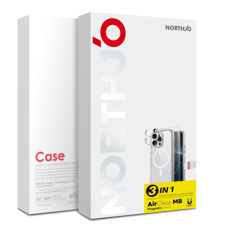 For iPhone 16 NORTHJO 3 in 1 PC Magnetic Phone Case with Screen Film and Lens Film(Clear) - iPhone 16 Cases by NORTHJO | Online Shopping UK | buy2fix