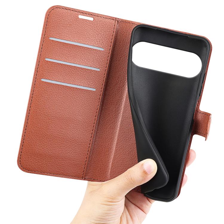 For Google Pixel 10 / 10 Pro Litchi Texture Horizontal Flip Leather Phone Case with Holder(Brown) - Google Cases by buy2fix | Online Shopping UK | buy2fix