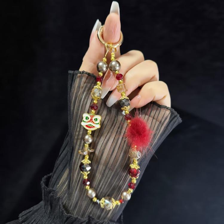 Lion Awakening Hairball Mobile Phone Chain(Red) - Lanyards & Wrist Straps by buy2fix | Online Shopping UK | buy2fix