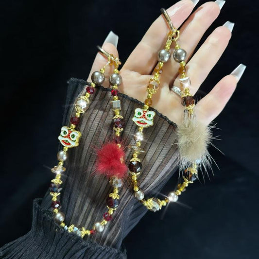 Lion Awakening Hairball Mobile Phone Chain(Red) - Lanyards & Wrist Straps by buy2fix | Online Shopping UK | buy2fix