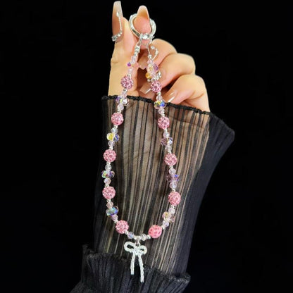 Colored Clay Bow Fashion Phone Chain(Pink) - Lanyards & Wrist Straps by buy2fix | Online Shopping UK | buy2fix