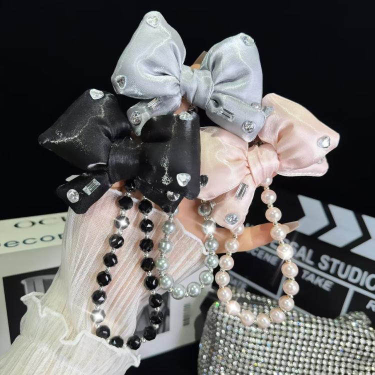 Sparkling Diamond Large Bow Pearl Phone Chain(Argent) - Lanyards & Wrist Straps by buy2fix | Online Shopping UK | buy2fix