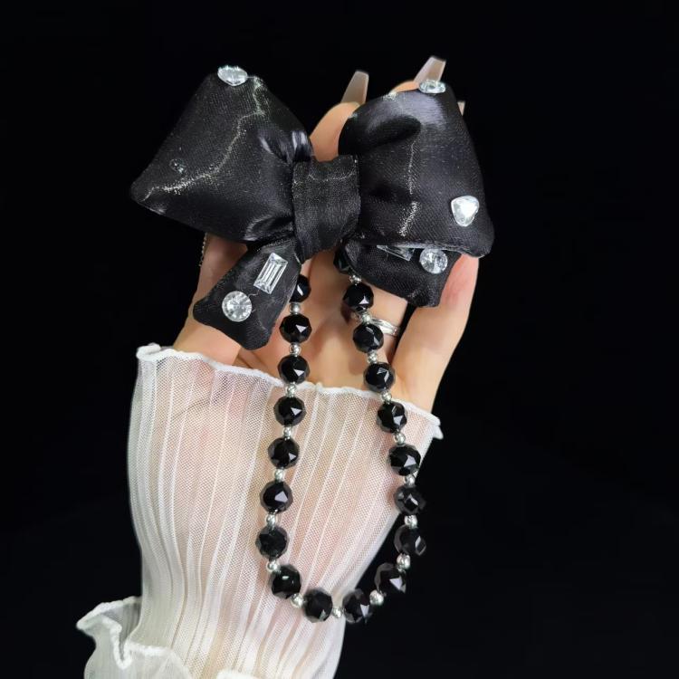 Sparkling Diamond Large Bow Pearl Phone Chain(Argent) - Lanyards & Wrist Straps by buy2fix | Online Shopping UK | buy2fix