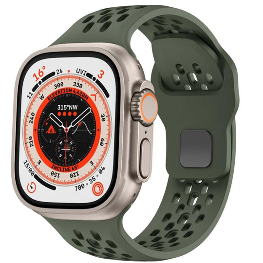 For Apple Watch 46mm / 49mm / 45mm / 44mm Mesh Reverse Buckle Silicone Watch Band(Olive Green)