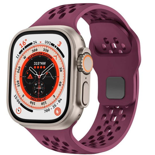 For Apple Watch 46mm / 49mm / 45mm / 44mm Mesh Reverse Buckle Silicone Watch Band(Wine Red)