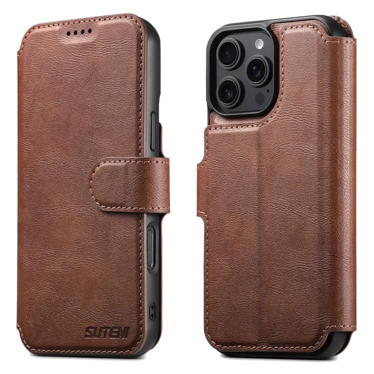 For iPhone 16 Pro Suteni Q05 2-in-1 Multi-function Detachable Wallet MagSafe Phone Case(Brown) - iPhone 16 Pro Cases by Suteni | Online Shopping UK | buy2fix