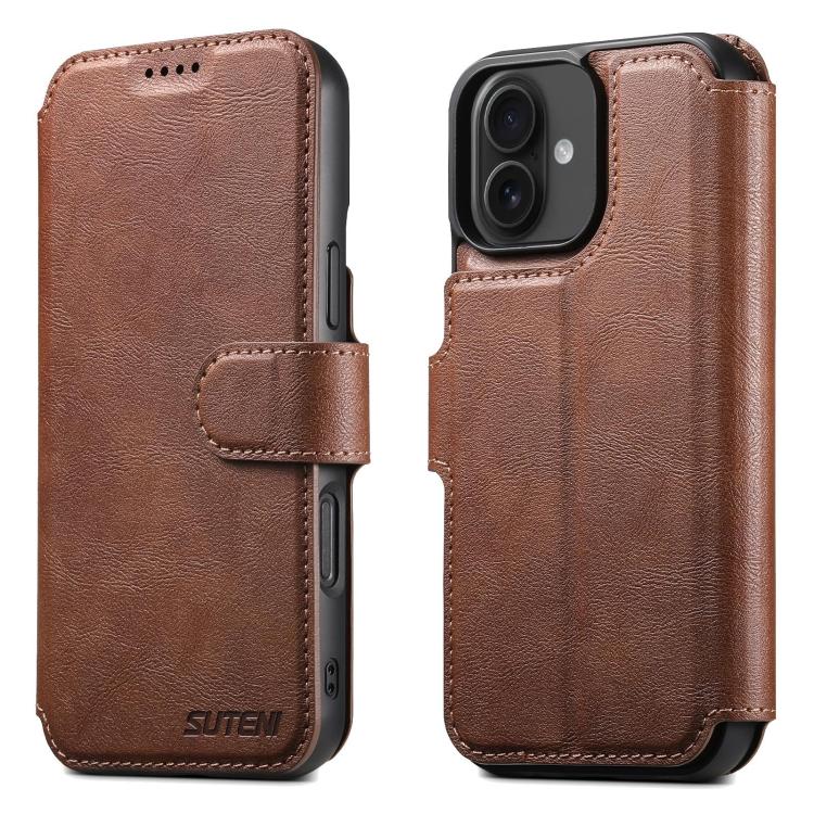 For iPhone 16 Plus Suteni Q05 2-in-1 Multi-function Detachable Wallet MagSafe Phone Case(Brown) - iPhone 16 Plus Cases by Suteni | Online Shopping UK | buy2fix