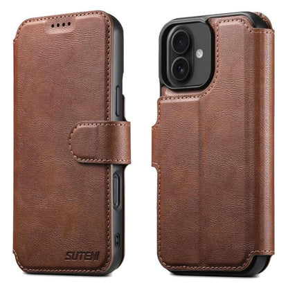 For iPhone 16 Suteni Q05 2-in-1 Multi-function Detachable Wallet MagSafe Phone Case(Brown) - iPhone 16 Cases by Suteni | Online Shopping UK | buy2fix