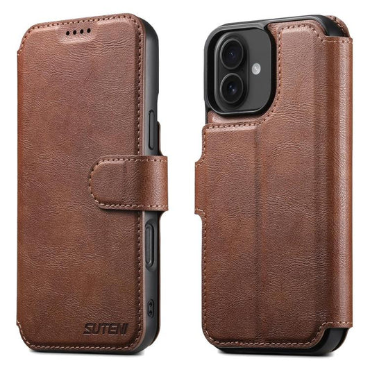 For iPhone 16 Suteni Q05 2-in-1 Multi-function Detachable Wallet MagSafe Phone Case(Brown) - iPhone 16 Cases by Suteni | Online Shopping UK | buy2fix
