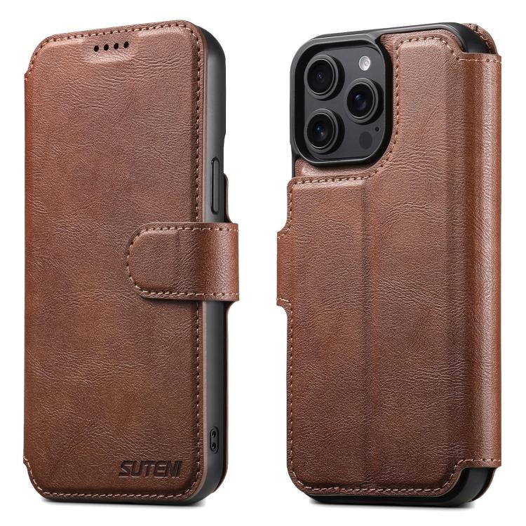 For iPhone 15 Pro Suteni Q05 2-in-1 Multi-function Detachable Wallet MagSafe Phone Case(Brown) - iPhone 15 Pro Cases by Suteni | Online Shopping UK | buy2fix