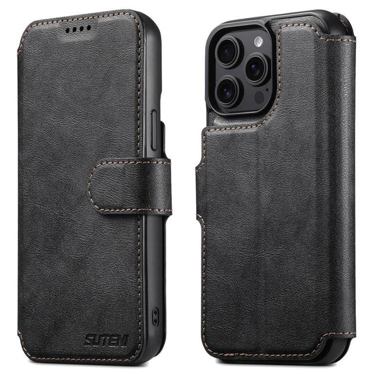 For iPhone 14 Pro Suteni Q05 2-in-1 Multi-function Detachable Wallet MagSafe Phone Case(Black)