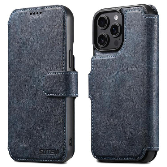 For iPhone 14 Pro Suteni Q05 2-in-1 Multi-function Detachable Wallet MagSafe Phone Case(Blue)