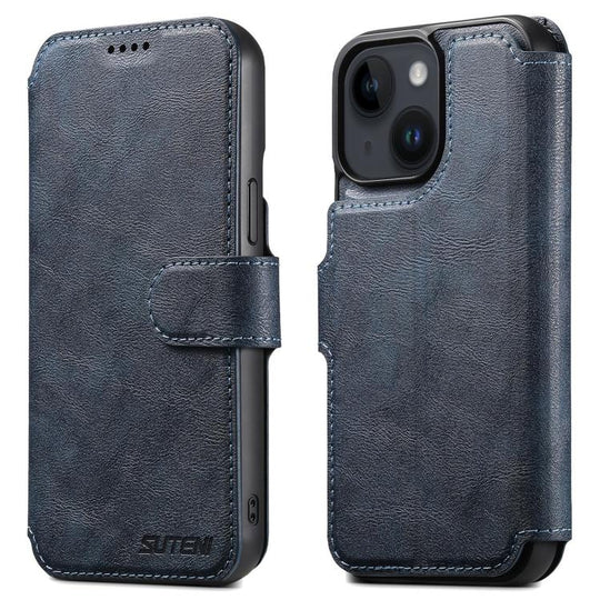 For iPhone 14 Suteni Q05 2-in-1 Multi-function Detachable Wallet MagSafe Phone Case(Blue)