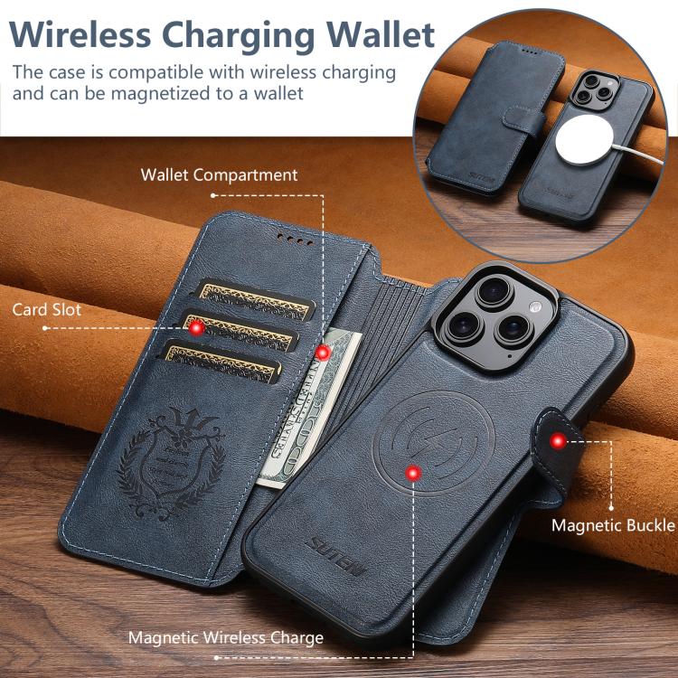 For iPhone 14 Suteni Q05 2-in-1 Multi-function Detachable Wallet MagSafe Phone Case(Blue) - iPhone 14 Cases by Suteni | Online Shopping UK | buy2fix