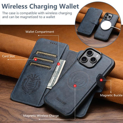 For iPhone 12 Suteni Q05 2-in-1 Multi-function Detachable Wallet MagSafe Phone Case(Blue) - iPhone 12 / 12 Pro Cases by Suteni | Online Shopping UK | buy2fix