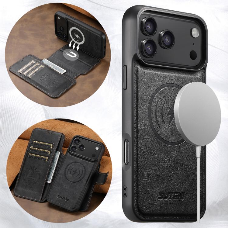 For iPhone 17 Pro Max Suteni Q05 2-in-1 Multi-function Detachable Wallet MagSafe Phone Case(Black) - iPhone 17 Pro Max Cases by Suteni | Online Shopping UK | buy2fix