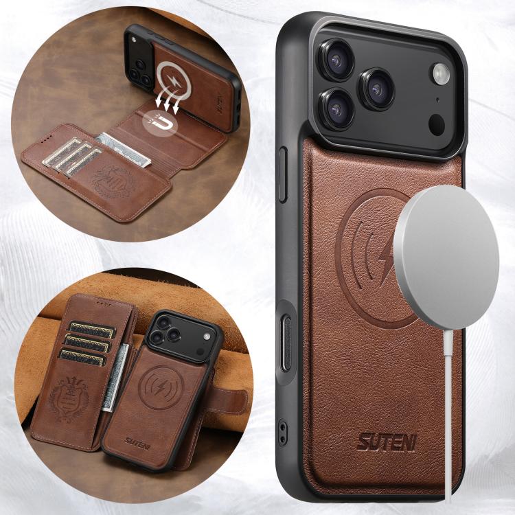 For iPhone 17 Pro Max Suteni Q05 2-in-1 Multi-function Detachable Wallet MagSafe Phone Case(Brown) - iPhone 17 Pro Max Cases by Suteni | Online Shopping UK | buy2fix