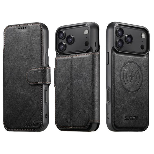 For iPhone 17 Pro Suteni Q05 2-in-1 Multi-function Detachable Wallet MagSafe Phone Case(Black) - iPhone 17 Pro Cases by Suteni | Online Shopping UK | buy2fix