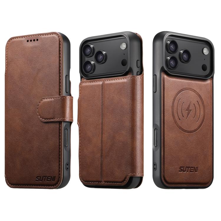 For iPhone 17 Pro Suteni Q05 2-in-1 Multi-function Detachable Wallet MagSafe Phone Case(Brown) - iPhone 17 Pro Cases by Suteni | Online Shopping UK | buy2fix