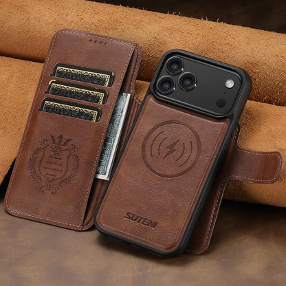 For iPhone 17 Pro Suteni Q05 2-in-1 Multi-function Detachable Wallet MagSafe Phone Case(Brown) - iPhone 17 Pro Cases by Suteni | Online Shopping UK | buy2fix
